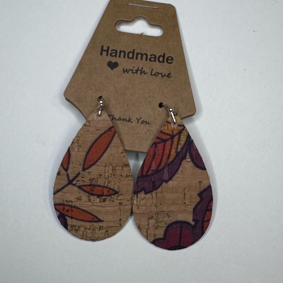 Cork earrings handmade teardrop - Picture 1 of 4